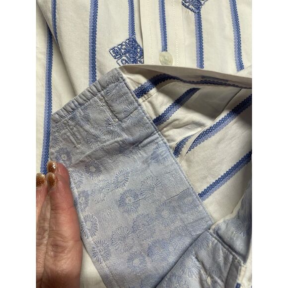 Robert Graham White With Blue Embroidery Long Sleeve Shirt XL Flip Cuff‎ Floral - Picture 6 of 9